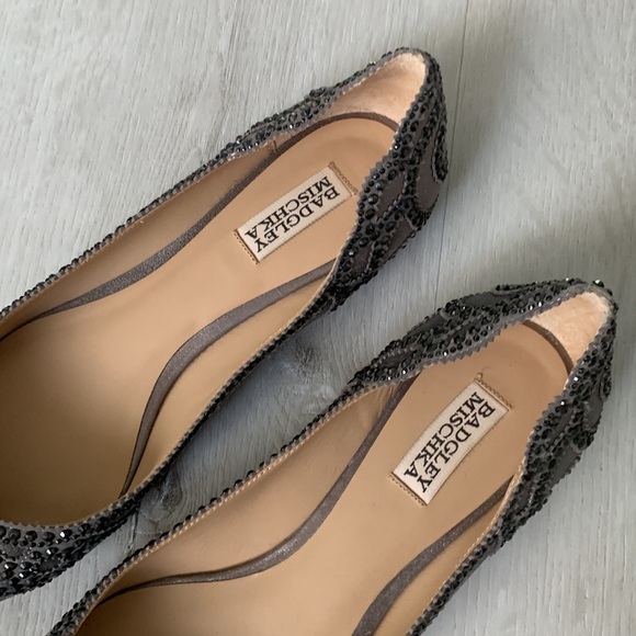 Badgley Mischka Gigi Pewter Flats Rhinestones Pointed Toe Wedding Size 10 - Picture 2 of 10